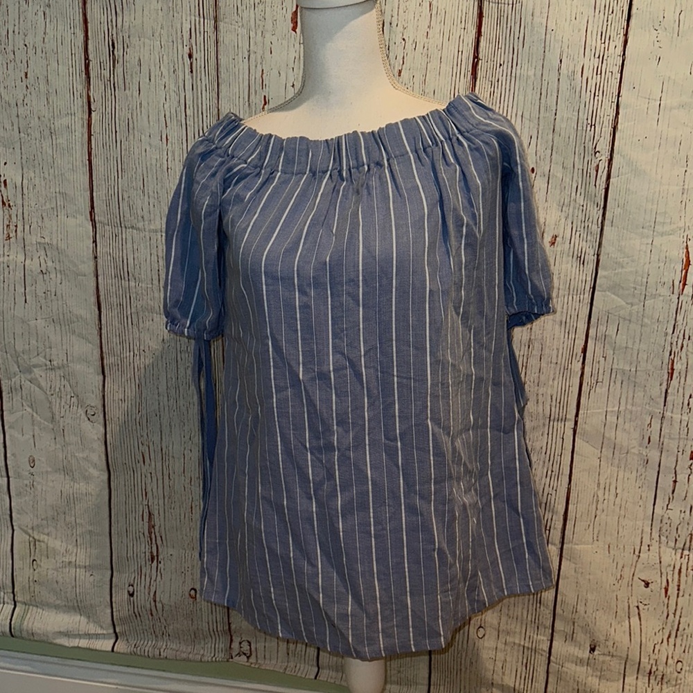 Blue Striped Off-Shoulder dress